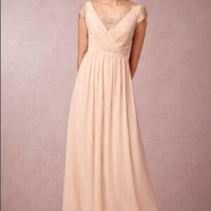 Jenny Yoo Evangeline Soft Pink Gown with Lace Cap Sleeves